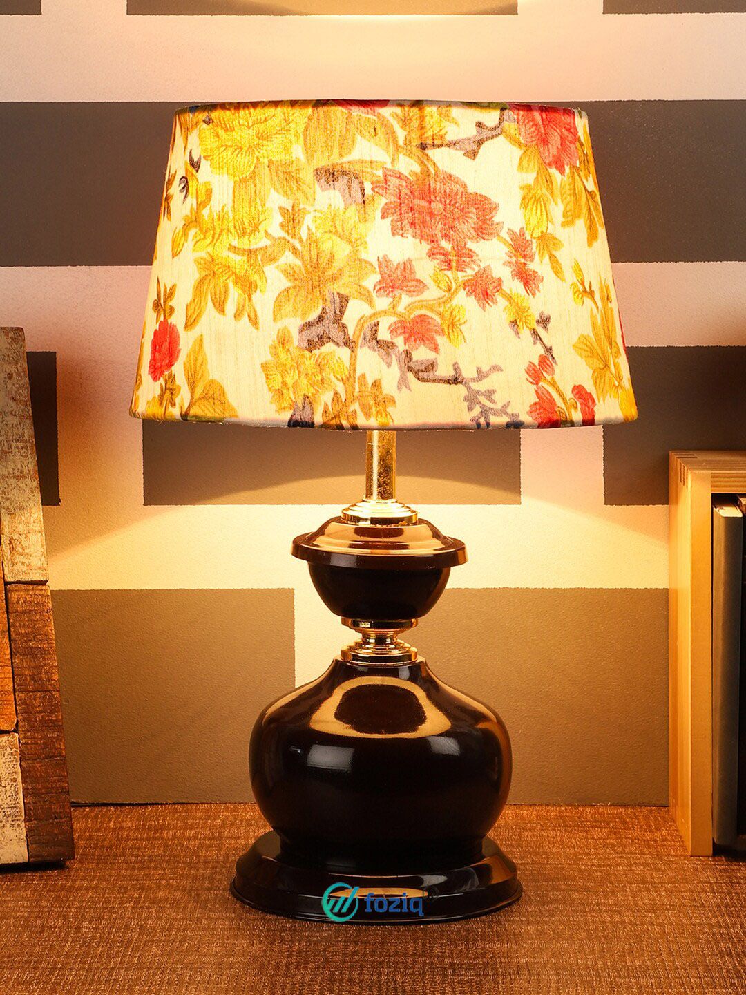 foziq Brown & White Printed Table Lamp Price in India