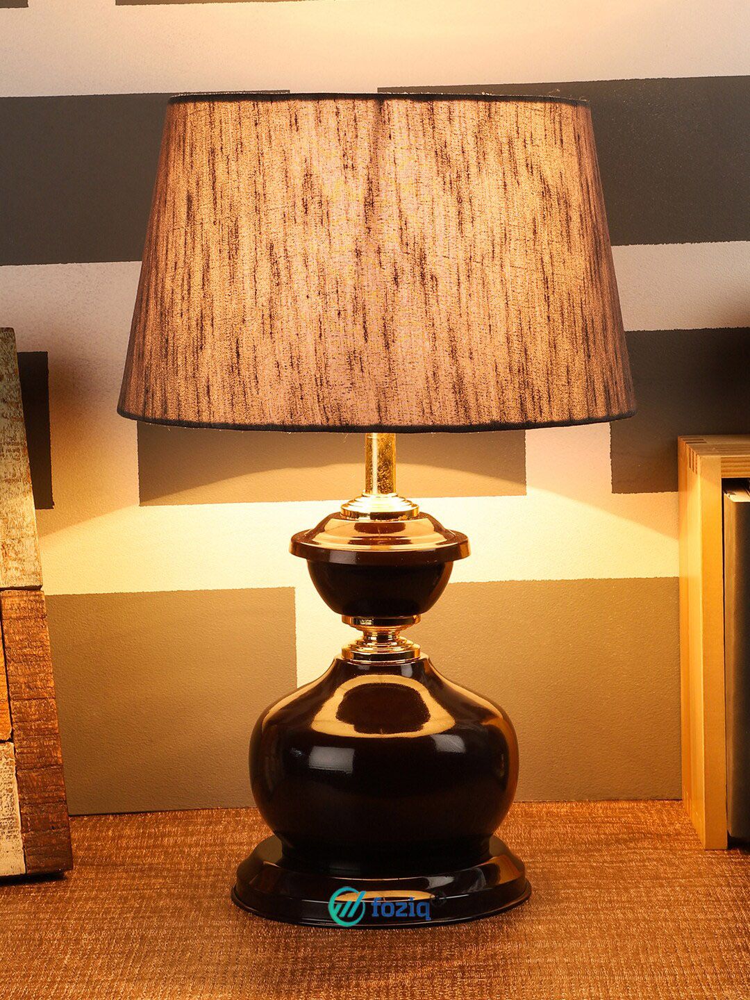 foziq Brown & Grey Solid Country Table Lamps Price in India