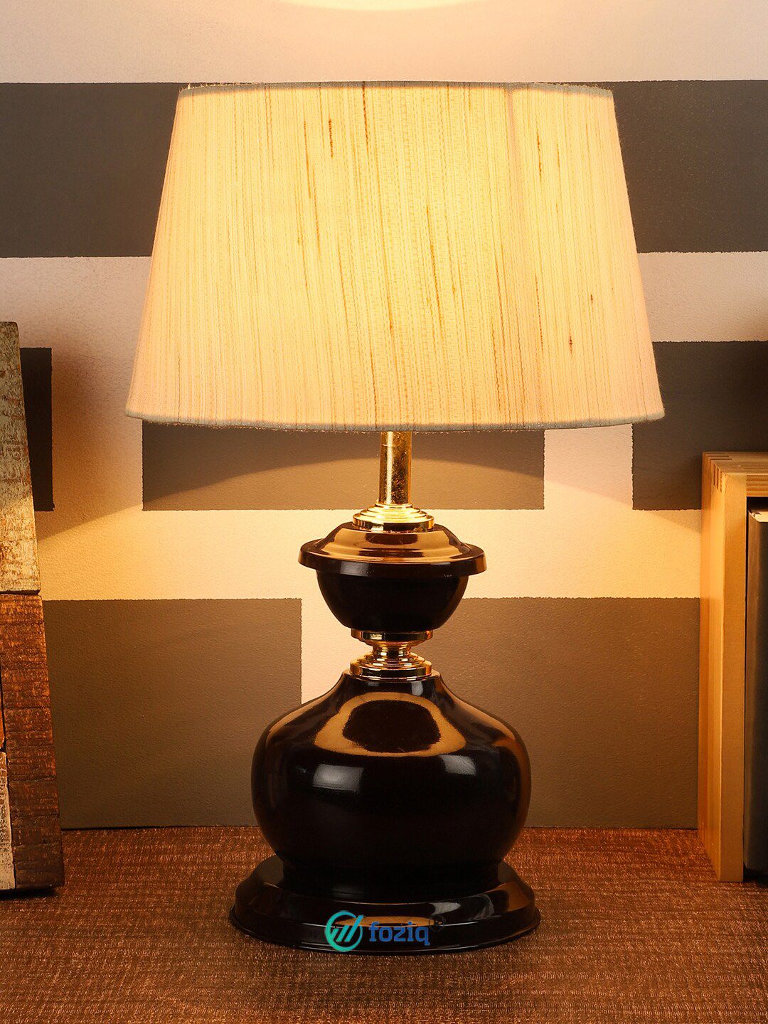 foziq Brown & Off-White Solid Table Lamp With Jute Shade Price in India