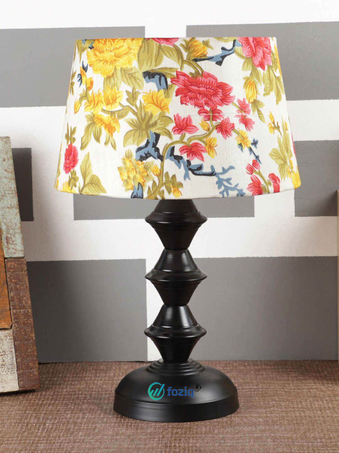 foziq Black & Red Printed Country Table Lamps Price in India