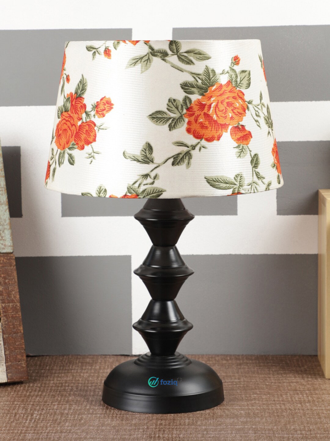 foziq Black & White Printed Country Table Lamp Price in India
