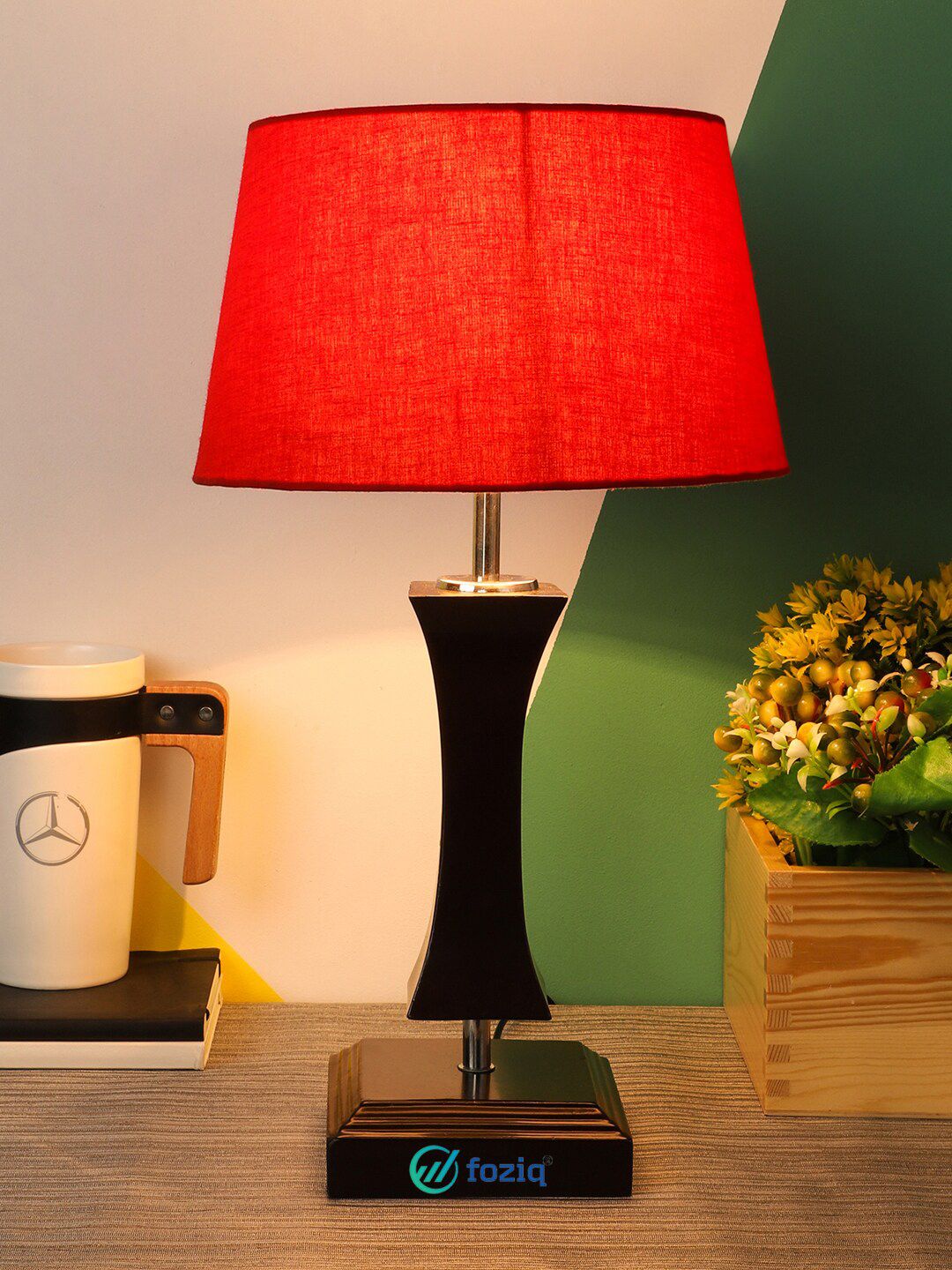 foziq Brown & Red Solid Table Lamp With Shade Price in India