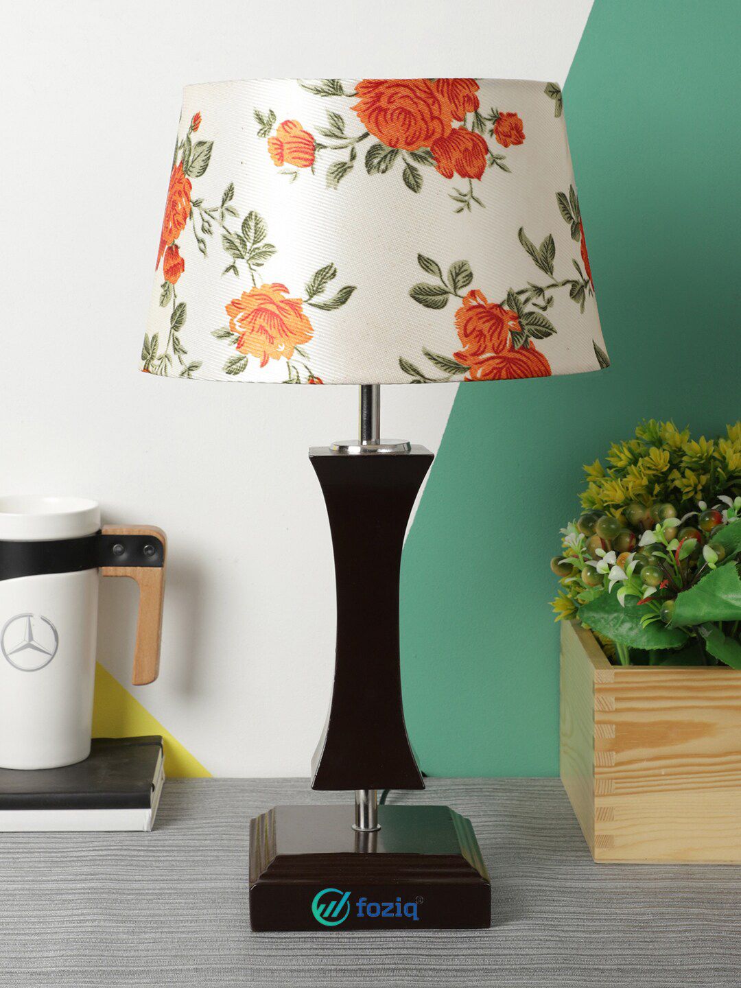 foziq Brown & Cream Printed Country Table Lamps Price in India