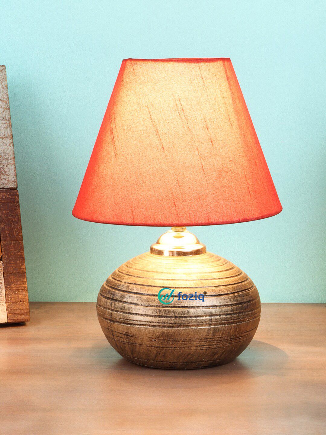 foziq Gold-Toned Printed Country Table Lamp Price in India