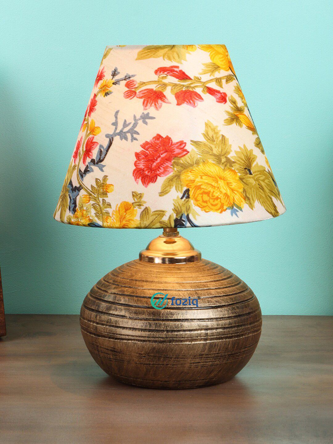 foziq Antique Gold Toned & Red Textured Country Table Lamps Price in India