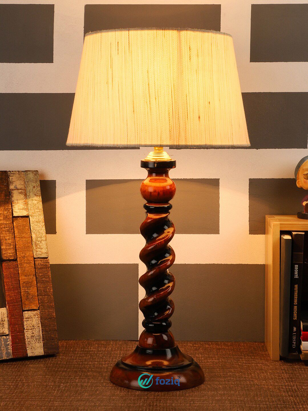 foziq Brown Printed Country Table Lamp Price in India