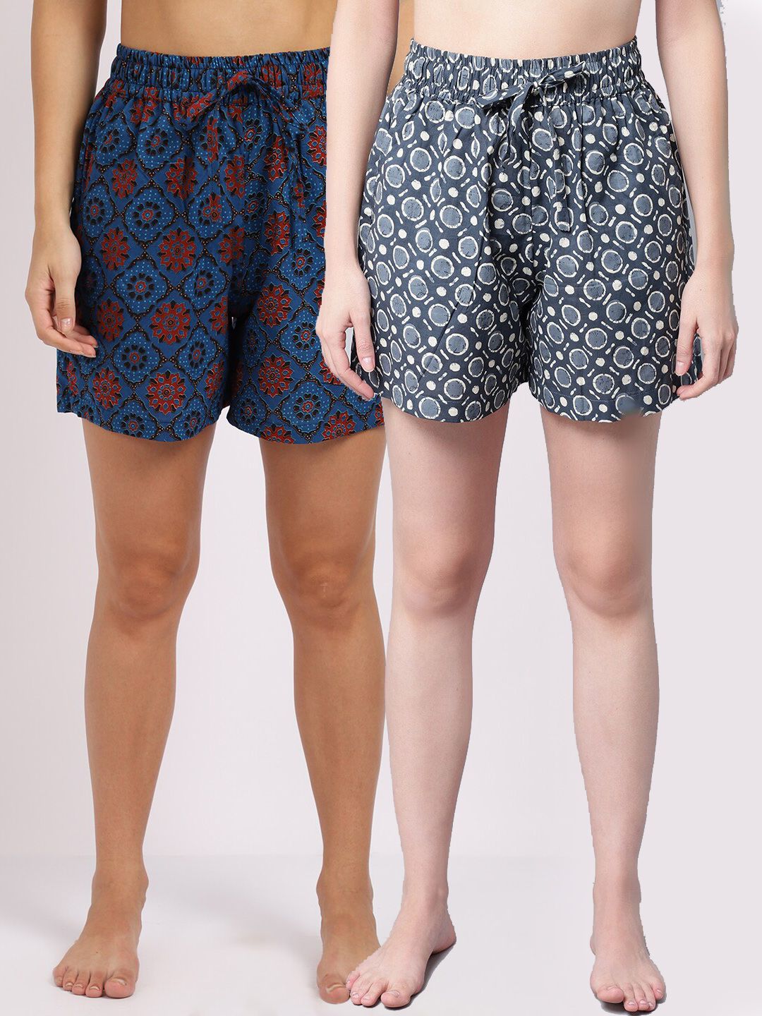 TAG 7 Women Blue & Grey 2 Printed Lounge Shorts Price in India