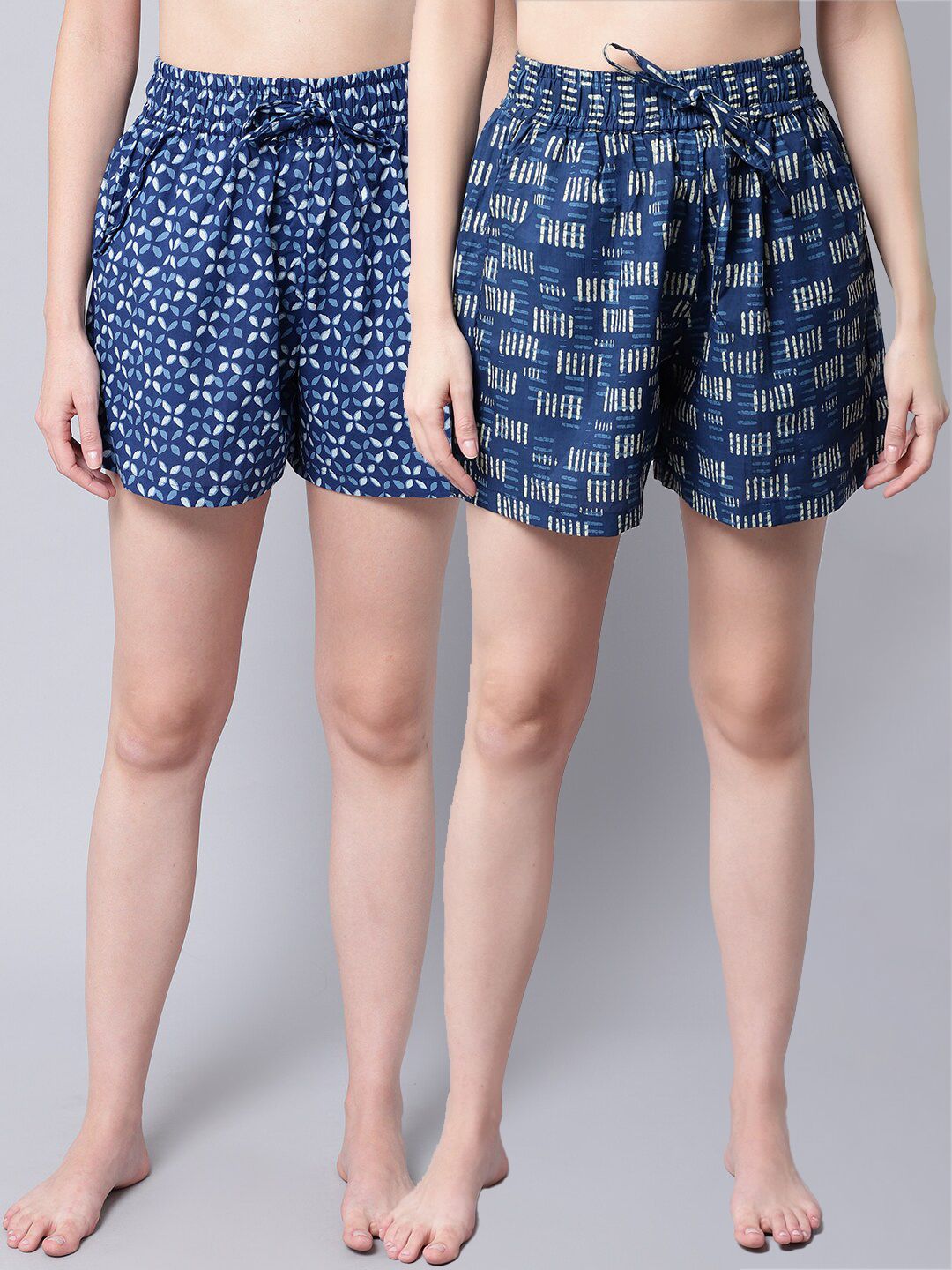 TAG 7 Women Blue & Blue 2 Printed Lounge Shorts Price in India