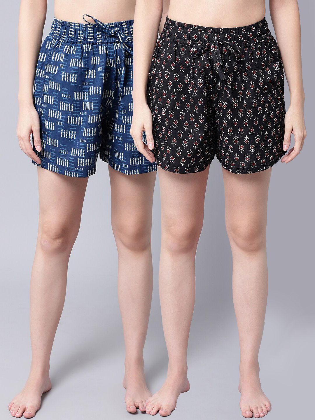 TAG 7 Women Blue & Black 2 Printed Lounge Shorts Price in India