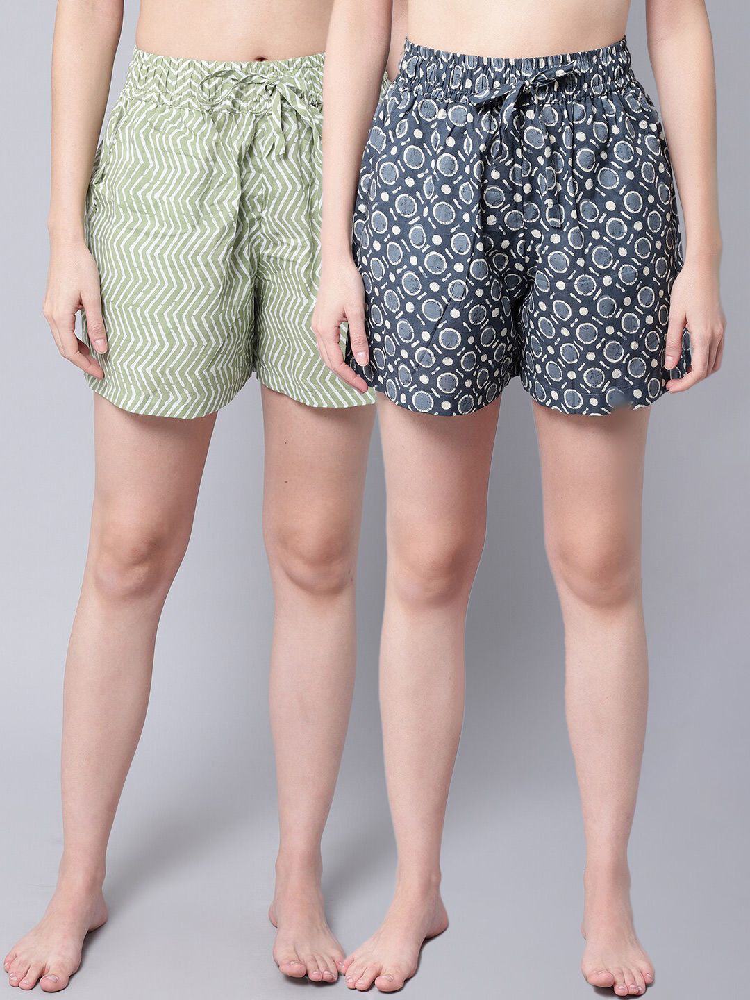 TAG 7 Women Blue & Green 2 Printed Lounge Shorts Price in India