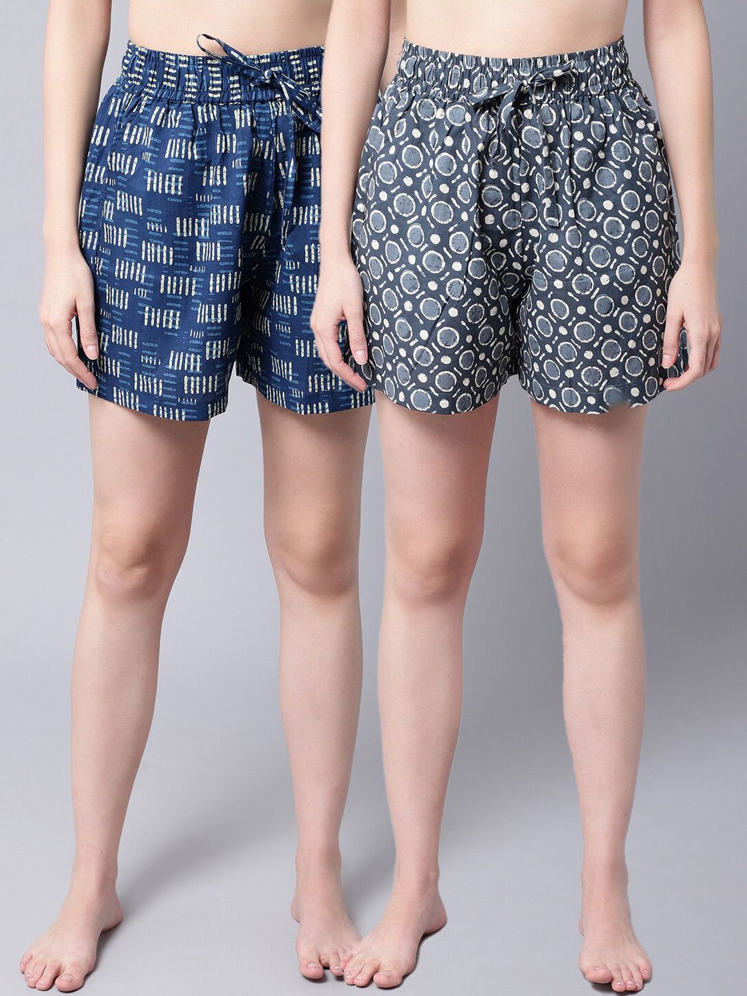 TAG 7 Women Blue & White 2 Printed Lounge Shorts Price in India