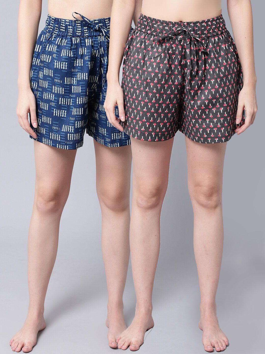 TAG 7 Women Blue & Black 2 Printed Lounge Shorts Price in India