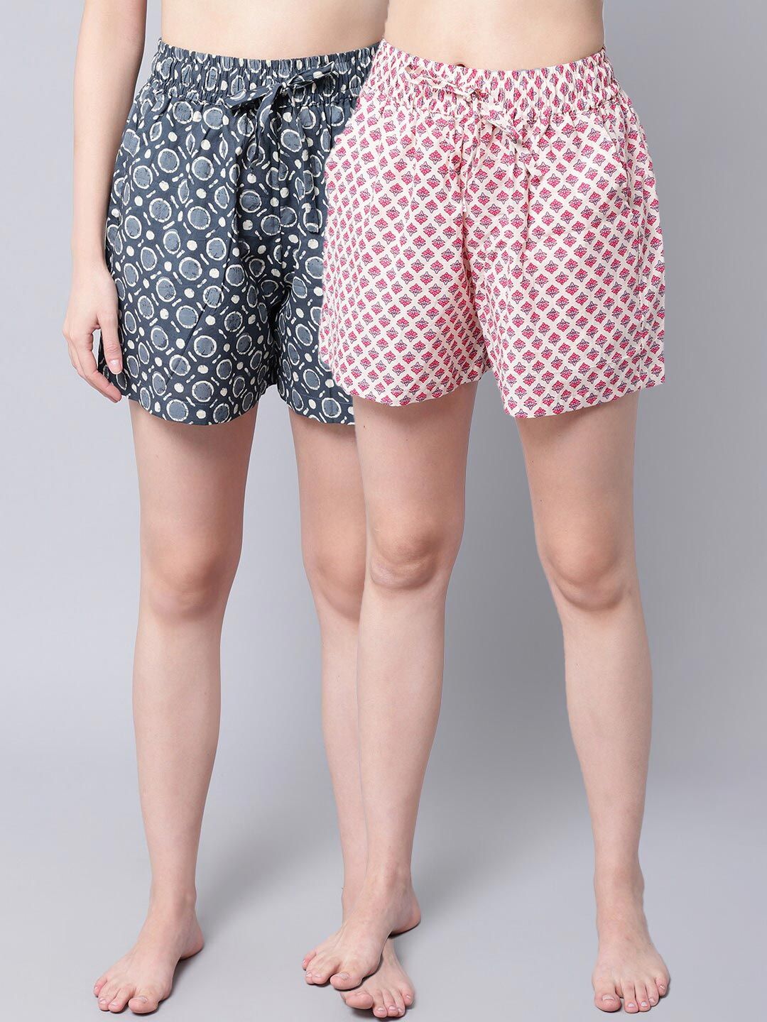 TAG 7 Women Blue & Red 2 Printed Lounge Shorts Price in India