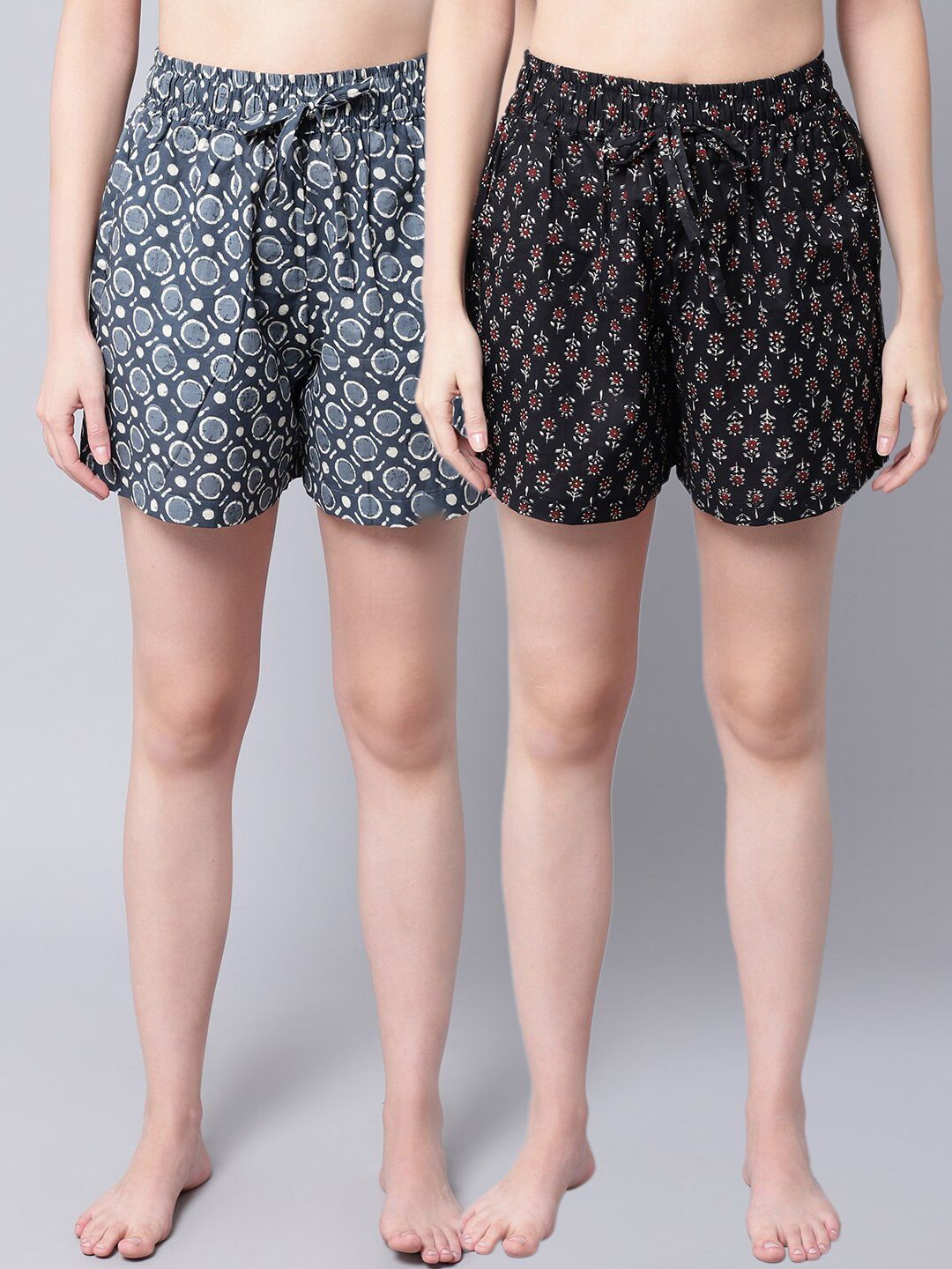 TAG 7 Women Black & White 2 Printed Lounge Shorts Price in India