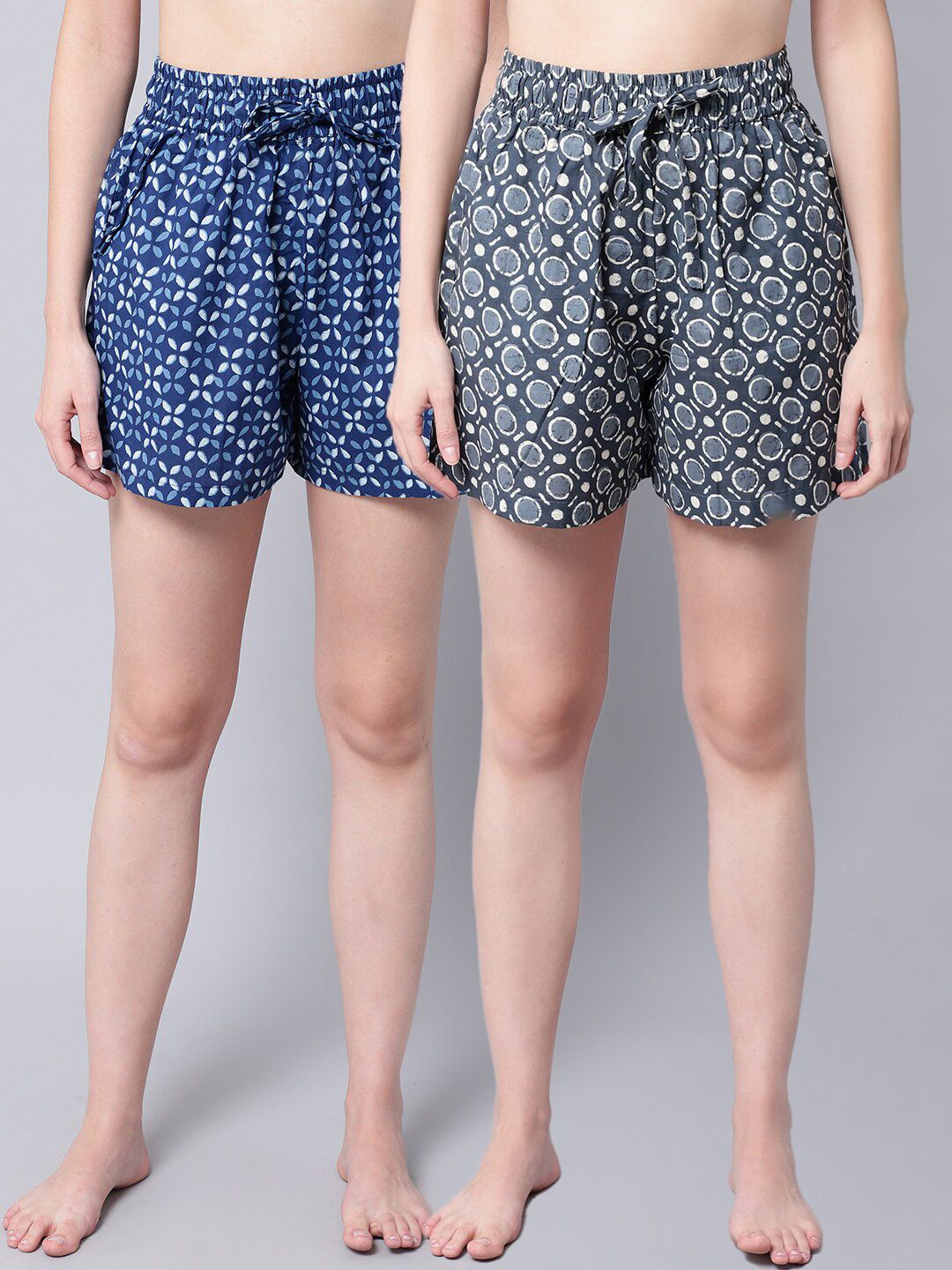 TAG 7 Women Blue & White 2 Printed Lounge Shorts Price in India