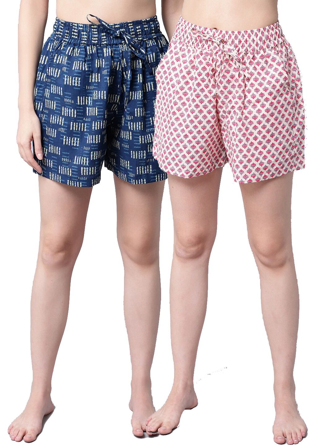 TAG 7 Women Blue & Pink 2 Printed Lounge Shorts Price in India