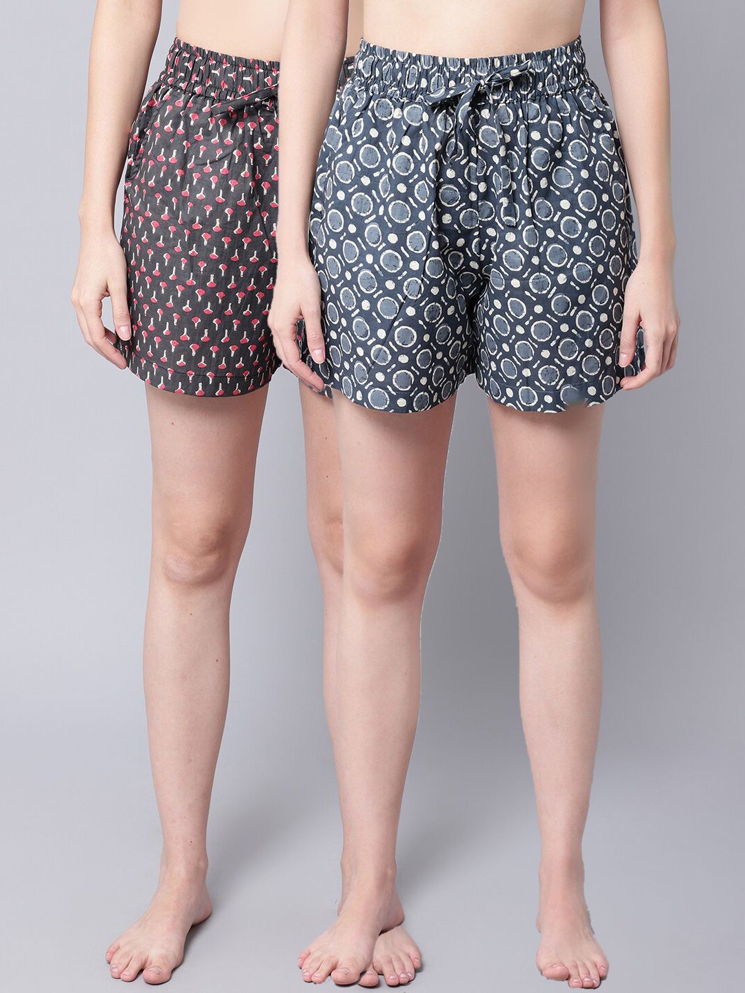 TAG 7 Women Blue & Black 2 Printed Lounge Shorts Price in India