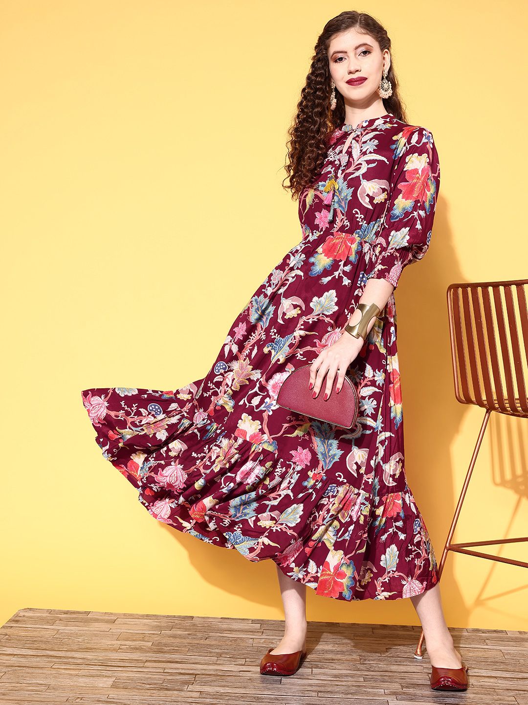 ZOLA Women Charming Maroon Floral Vacay Attire Price in India