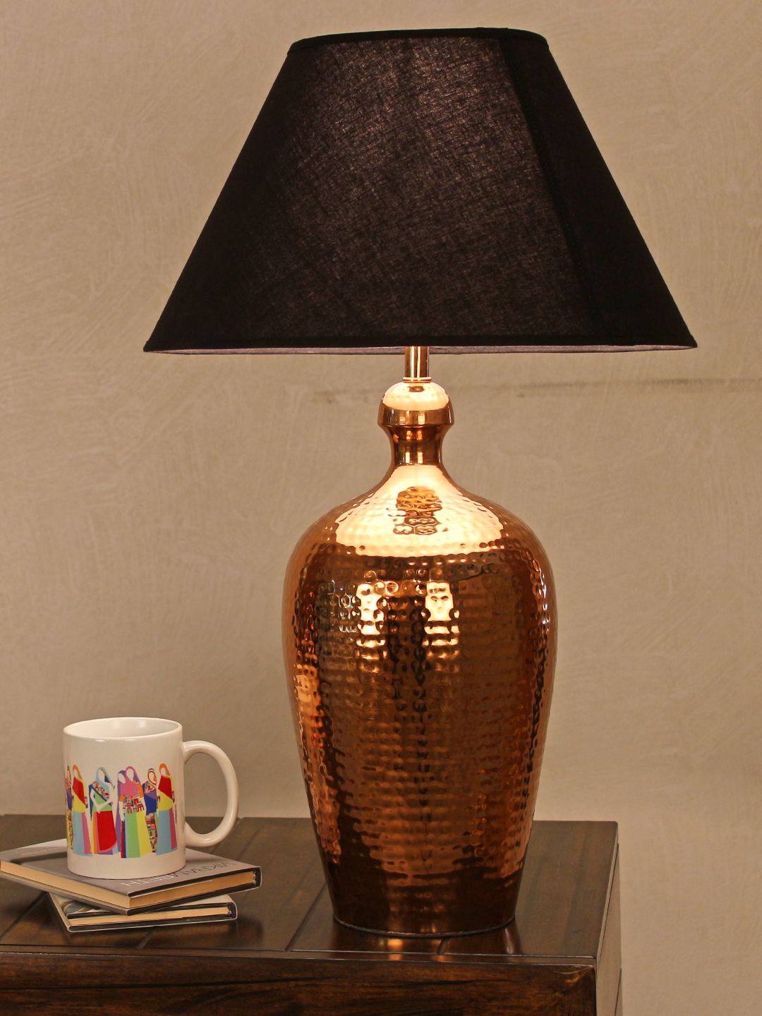 THE LIGHT STORE Black & Copper-Toned Bedside Standard Table Lamp with Shade Price in India