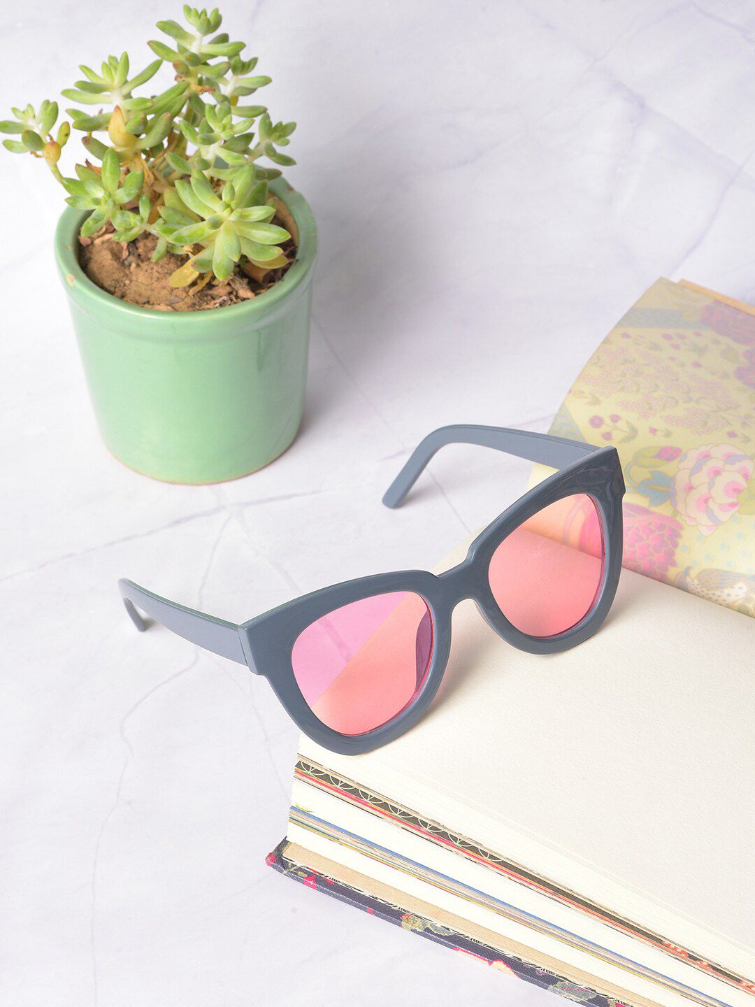 HAUTE SAUCE by Campus Sutra Women Pink Lens & Black Cateye Sunglasses with Polarised Lens