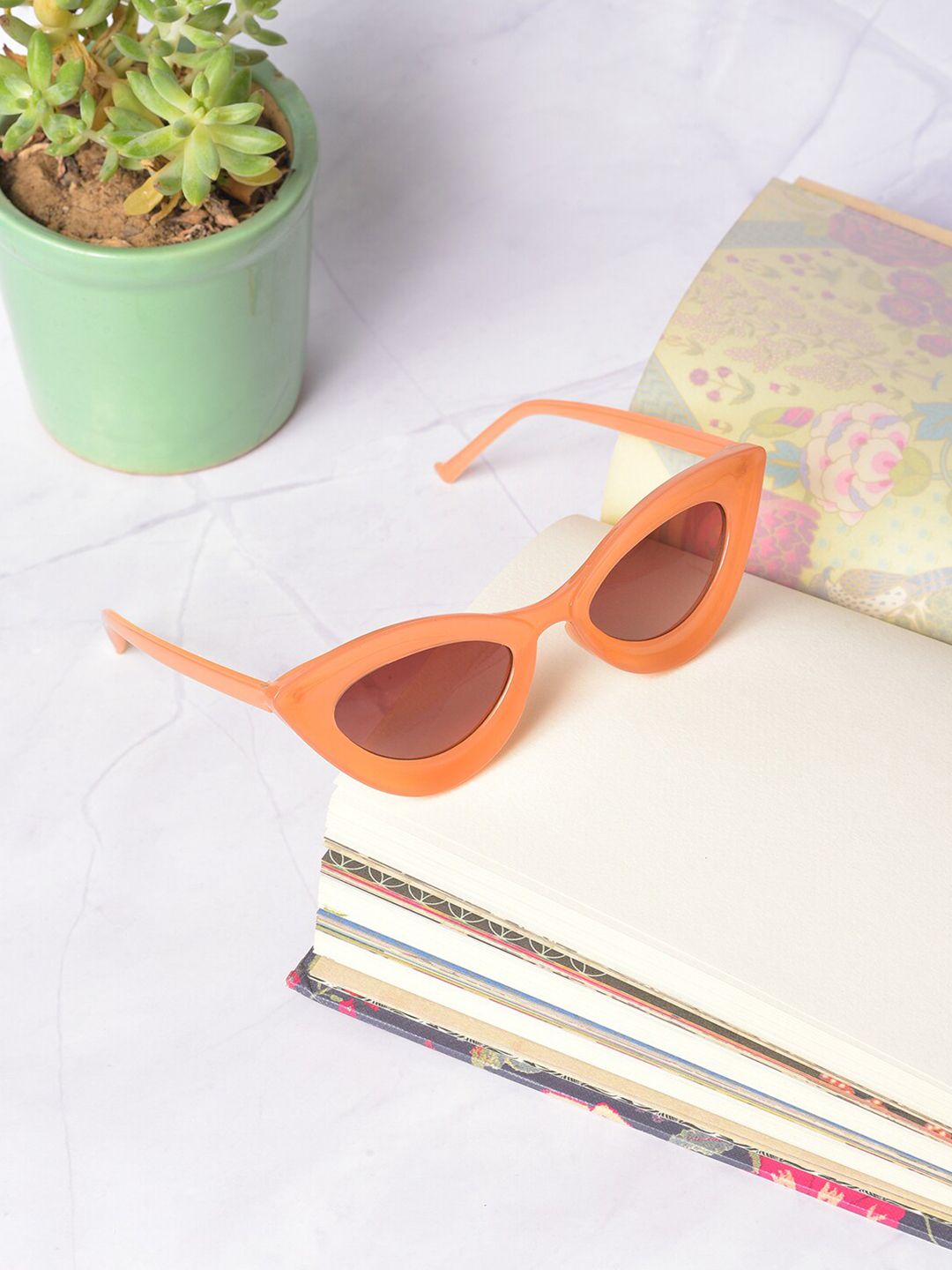 HAUTE SAUCE by Campus Sutra Women Brown Lens & Orange Cateye Sunglasses with Polarised and UV Protected Lens