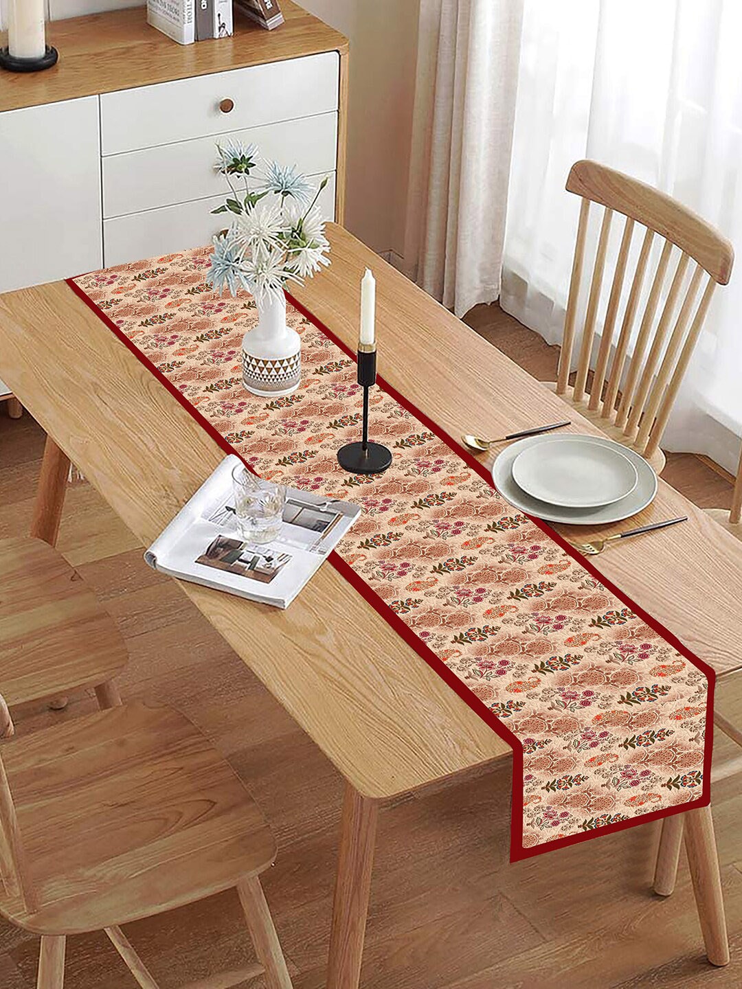 homewards Pink & Maroon Red Floral Printed Table Runners Price in India