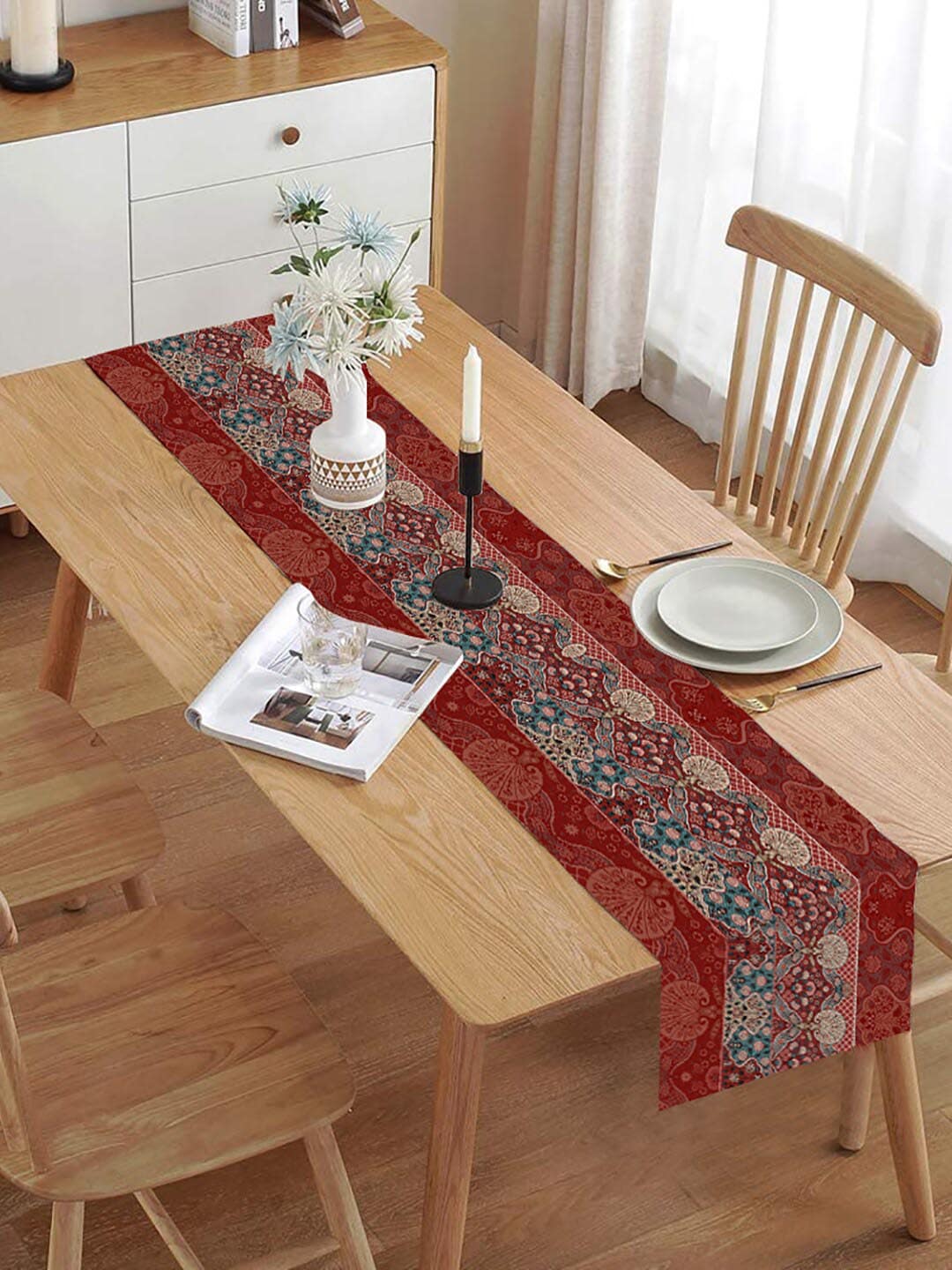 homewards Red & Blue Floral Printed Table Runners Price in India