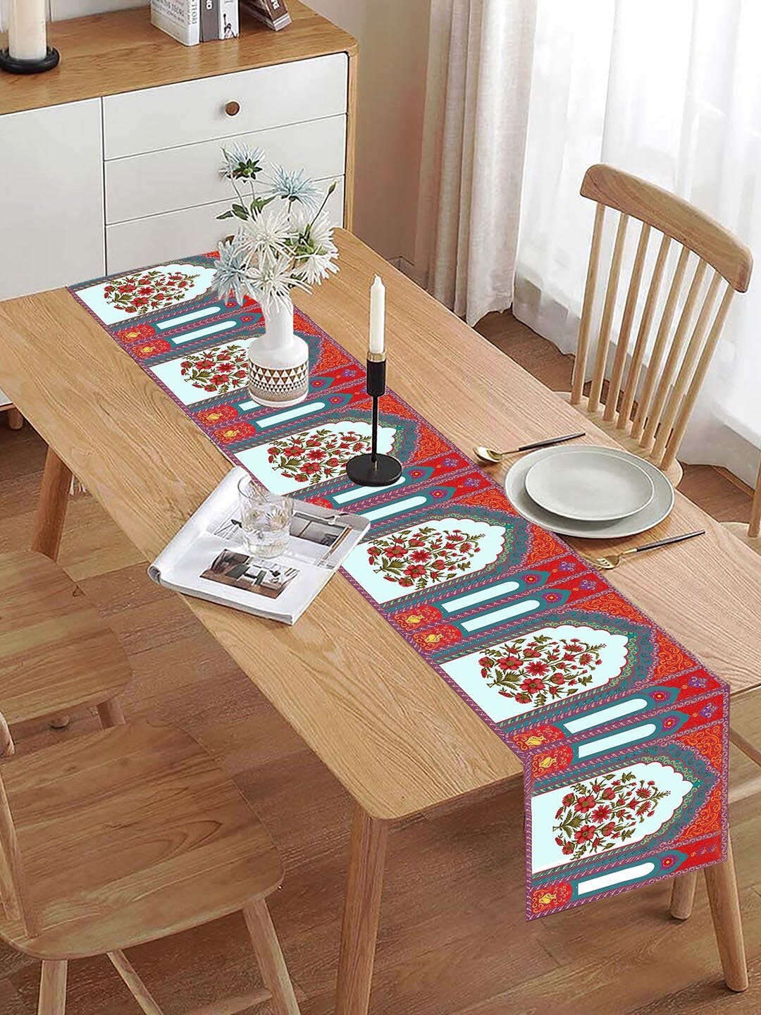 homewards Blue & Red Printed Rectangular Table Runners Price in India
