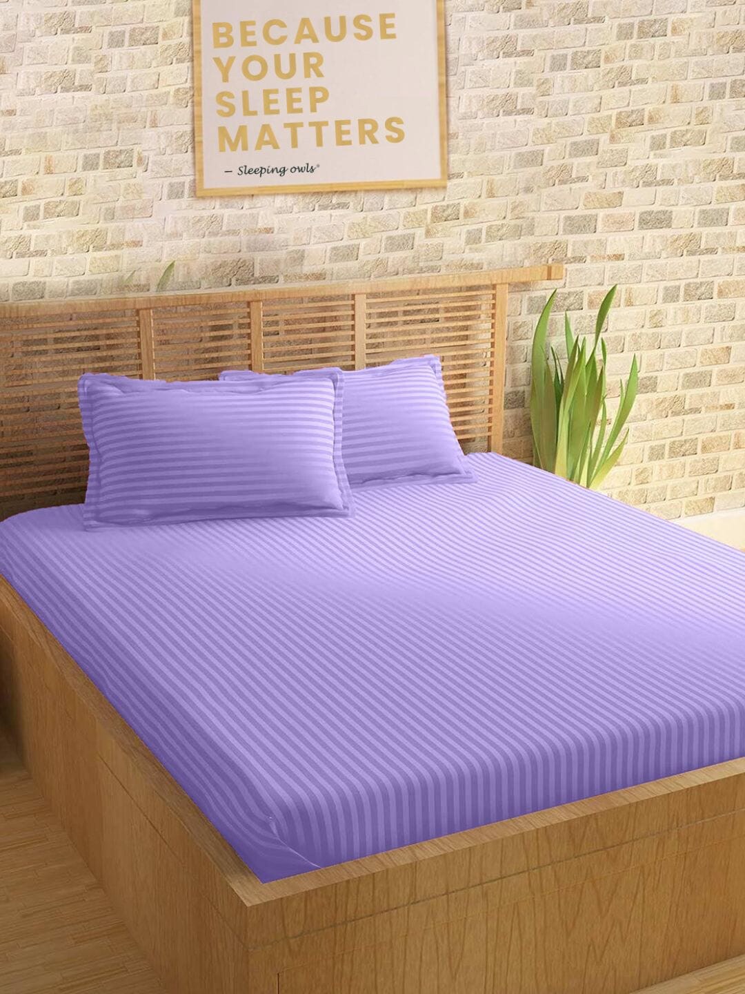 Sleeping Owls- because your sleep matters Unisex Lavender Bedsheets Price in India