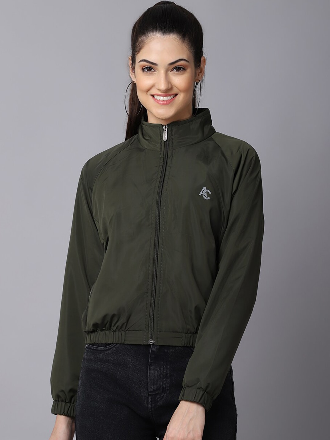 ANTI CULTURE Women Olive Green Windcheater Outdoor Sporty Jacket Price in India