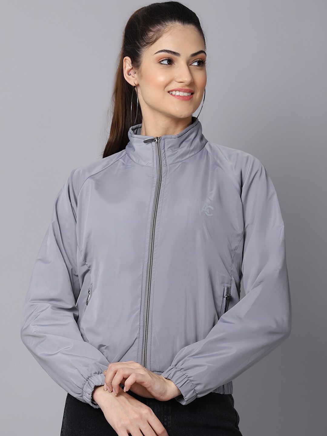 ANTI CULTURE Women Grey Colourblocked Windcheater Outdoor Sporty Jacket Price in India
