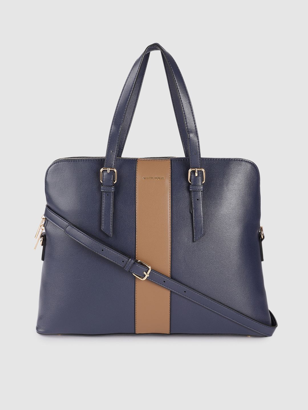 Allen Solly Women Navy Blue Solid PU Laptop Bag