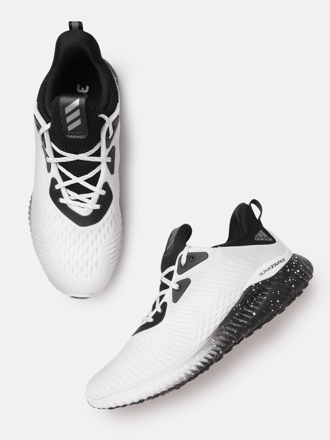 ADIDAS Men White & Black Woven Design Alphabounce 1 m Running Shoes