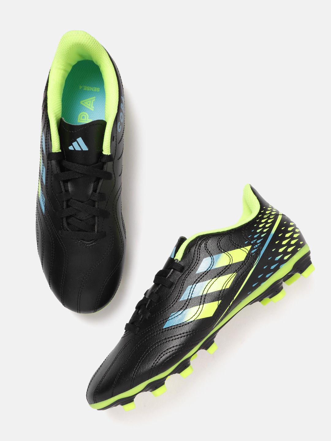 ADIDAS Unisex Black & Neon Green Printed Copa Sense.4 FxG Football Shoes Price in India