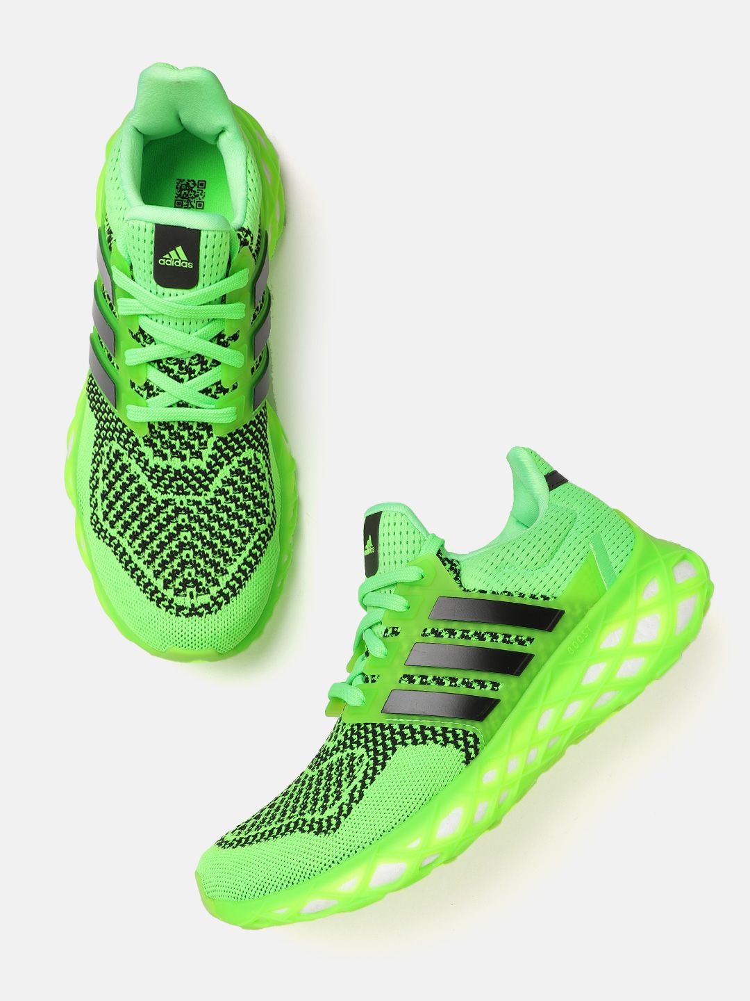 ADIDAS Unisex Fluorescent Green & Black Woven Design Ultraboost Web DNA Running Shoes Price in India