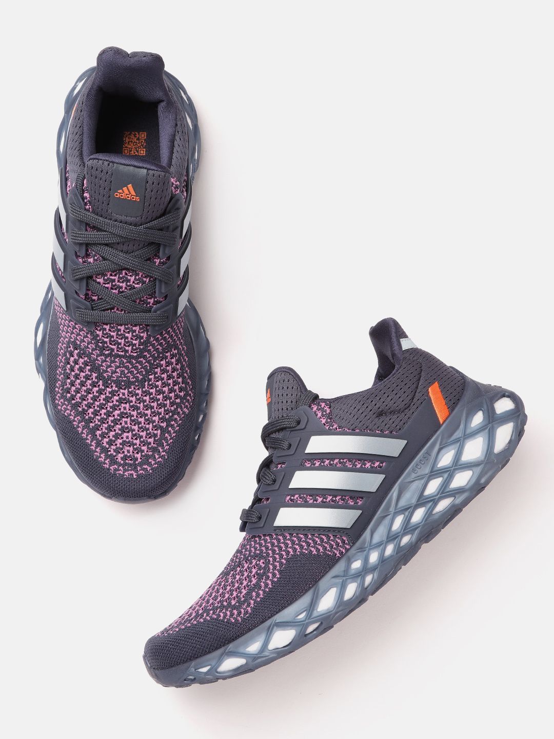 ADIDAS Unisex Navy Blue & Purple Woven Design Perforated Ultraboost Web Dna Running Shoes Price in India