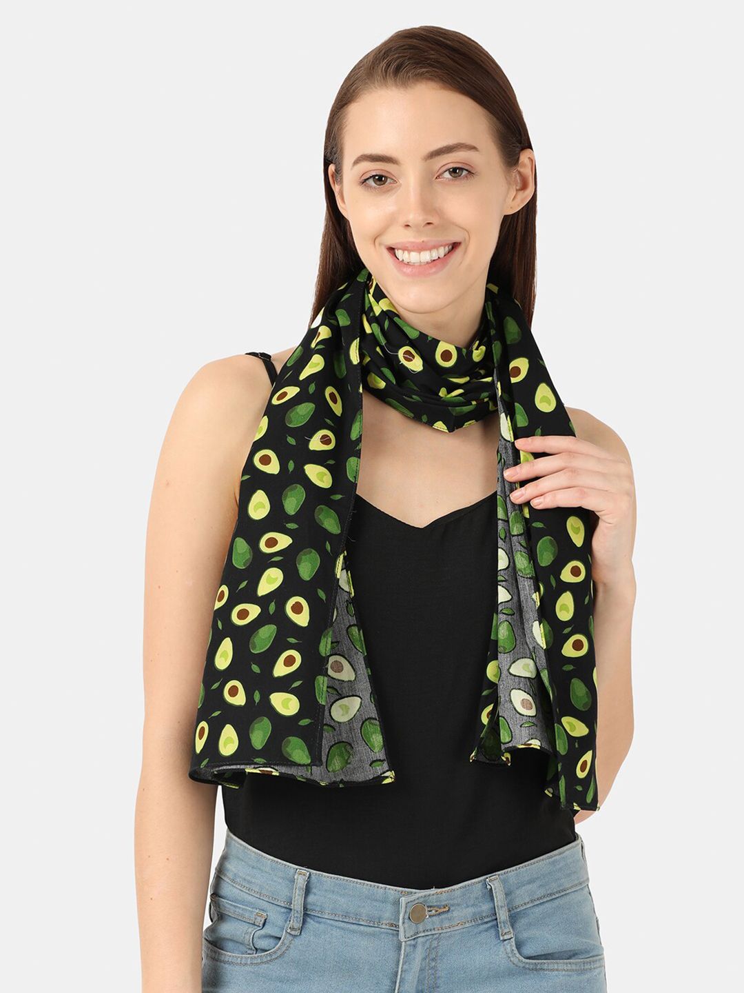 Llak Jeans Women Black & Yellow Printed Stole Price in India