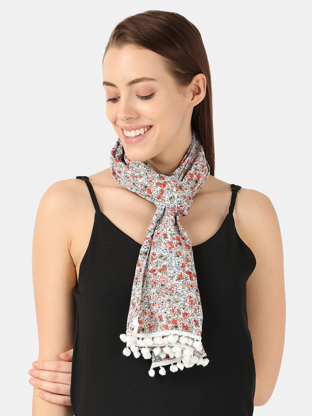 Llak Jeans Women White & Grey Printed Stole Price in India