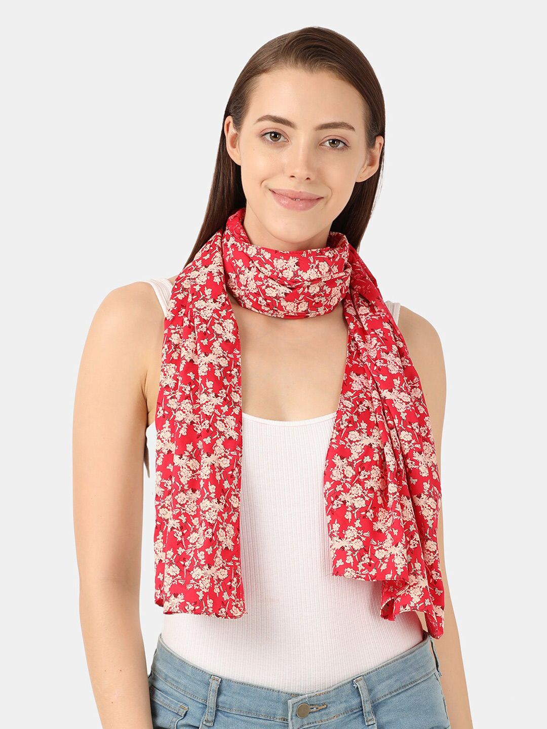 Llak Jeans Women Red & White Printed Stole Price in India