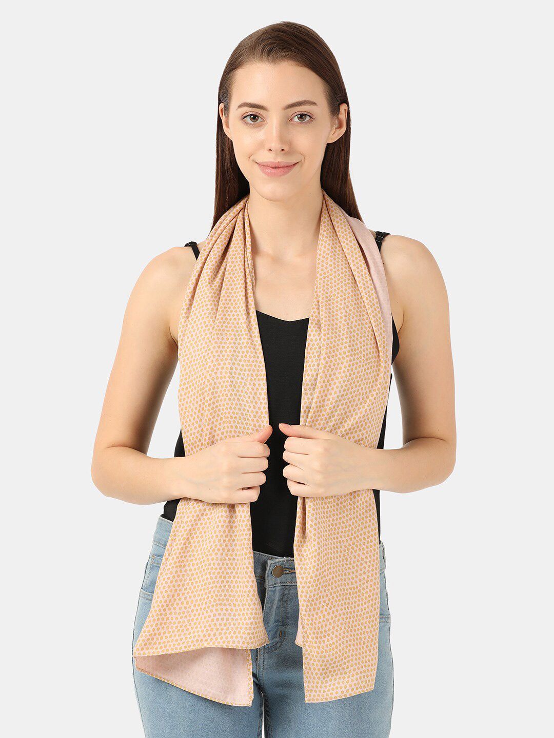 Llak Jeans Women Beige & Mustard Printed Stole Price in India