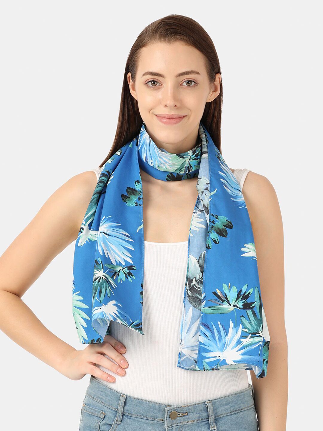 Llak Jeans Women Blue & White Printed Stole Price in India