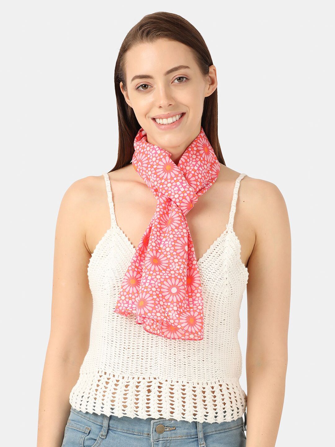 Llak Jeans Women Pink & White Printed Stole Price in India