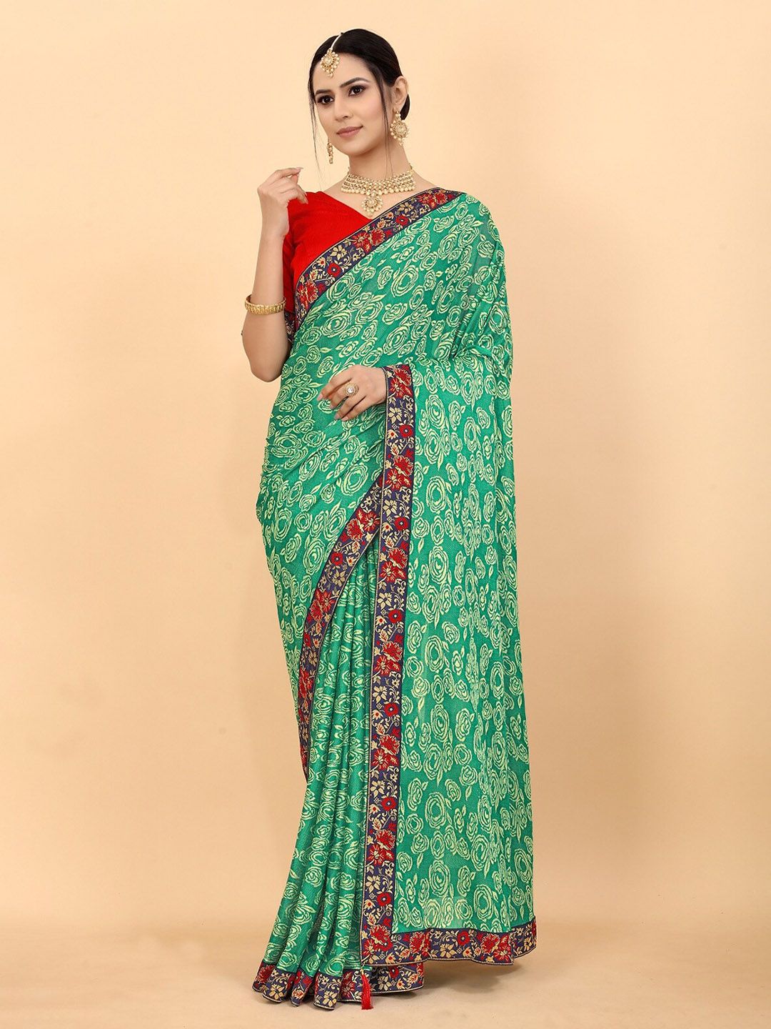 Fashionuma Green Floral Printed Saree