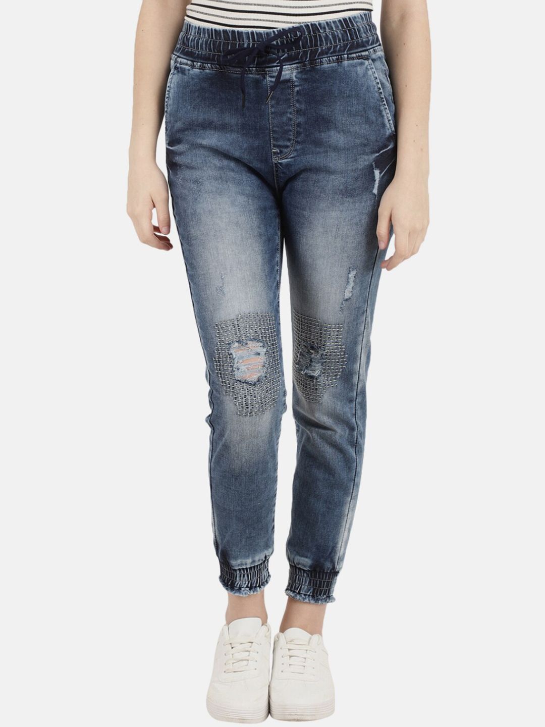 V-Mart Women Blue Mildly Distressed Heavy Fade Jeans Price in India