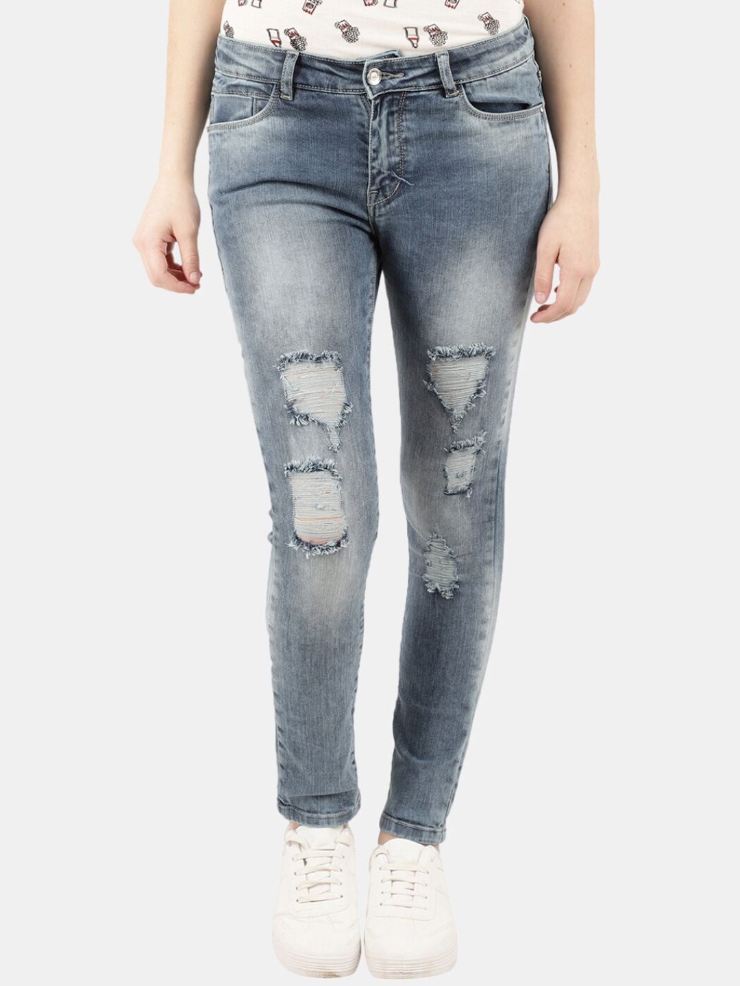 V-Mart Women Blue Highly Distressed Heavy Fade Jeans Price in India