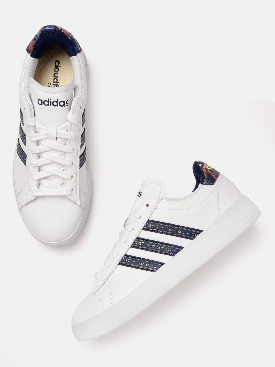 ADIDAS Women White & Navy Blue Solid Grand Court 2.0 Tennis Shoes Price in India