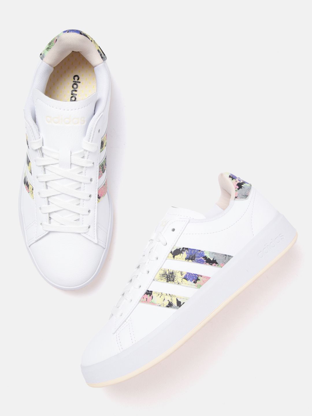 ADIDAS Women White Floral Print Grand Court 2.0 Tennis Shoes Price in India