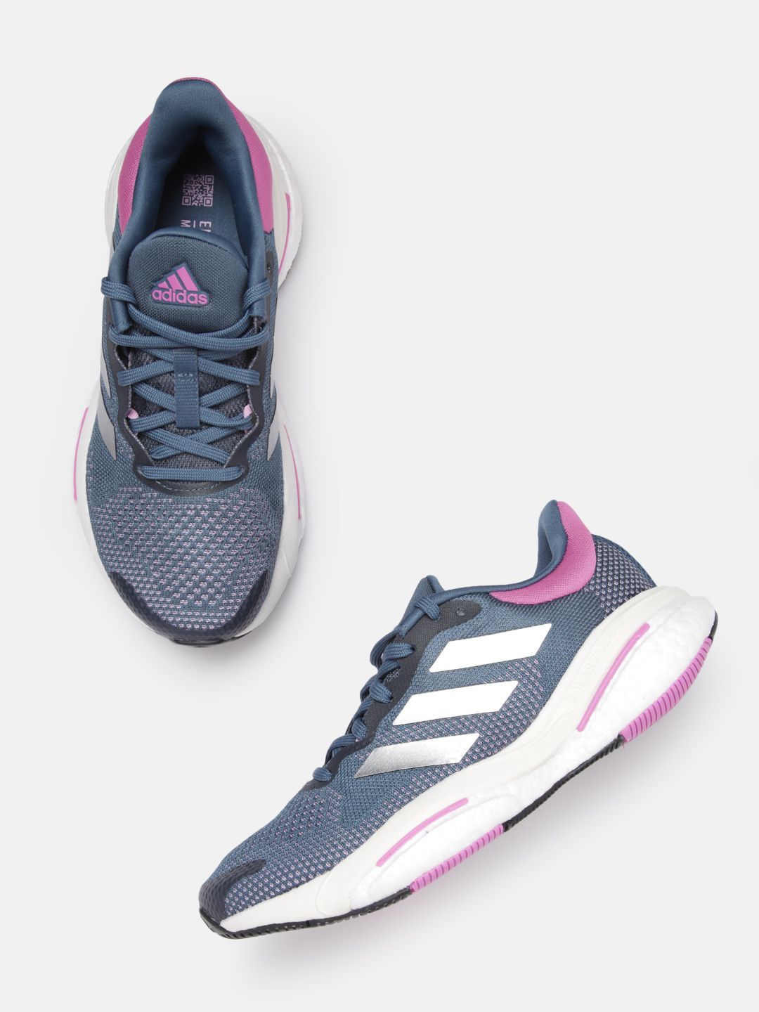 ADIDAS Women Teal Blue & Pink Woven Design Solarglide 5 Running Shoes Price in India