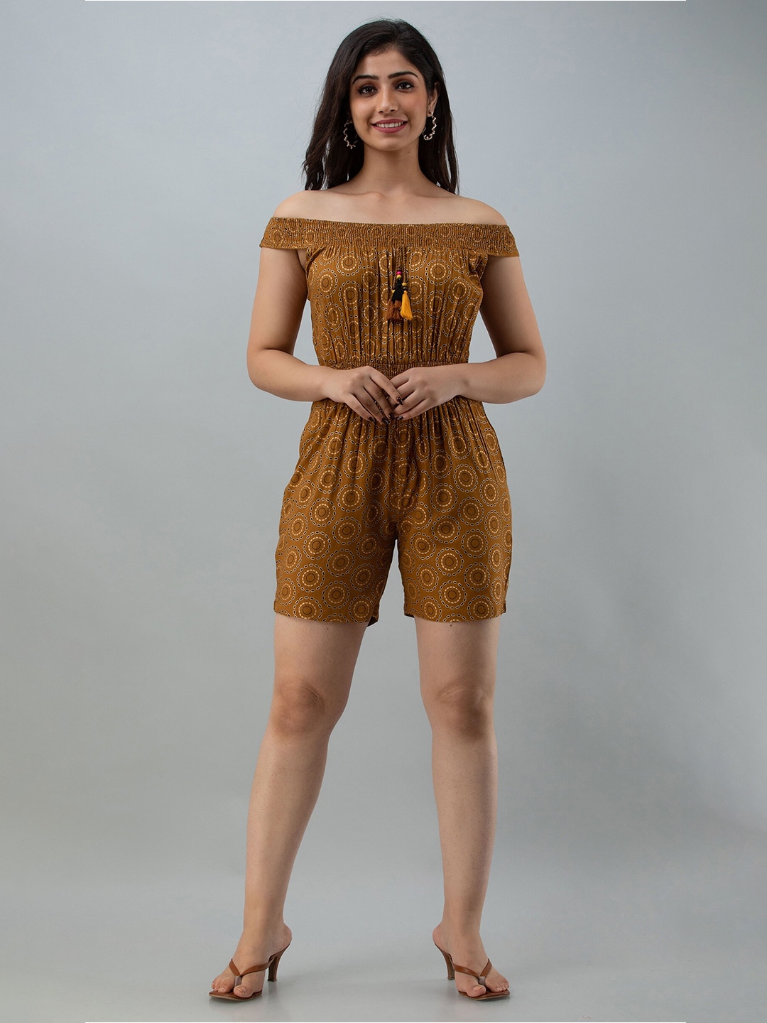 CKM Gold-Toned & Black Printed Jumpsuit Price in India