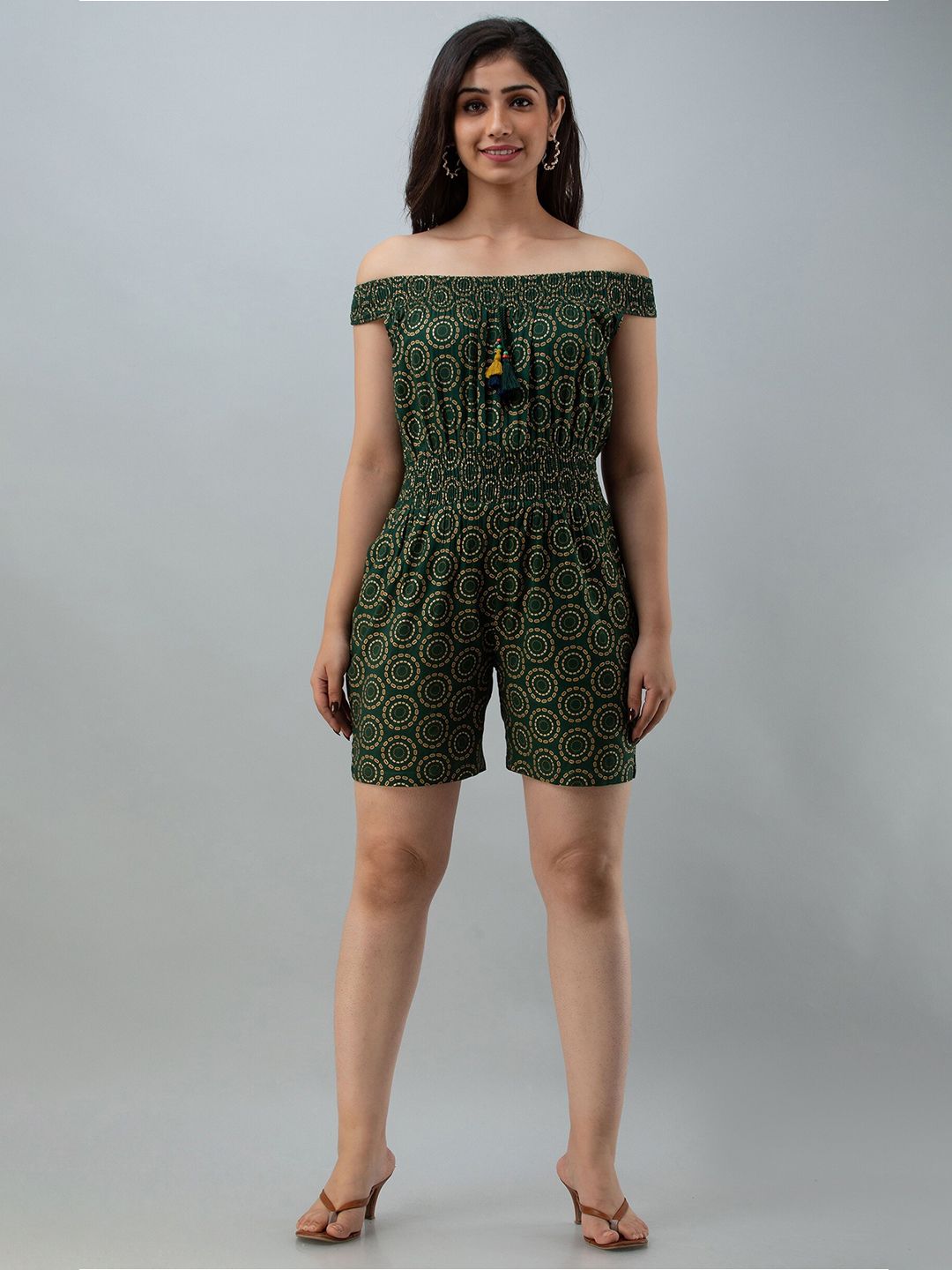 CKM Green & Brown Printed Jumpsuit Price in India